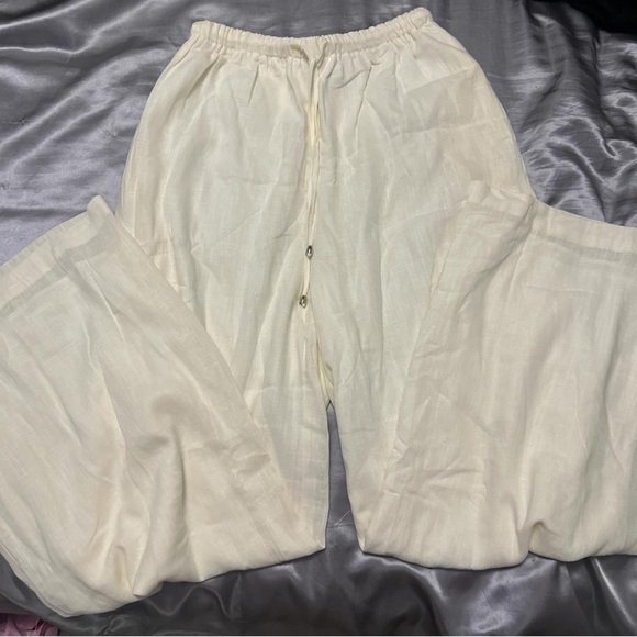 Cream linen summer wide leg pant - Picture 2 of 3